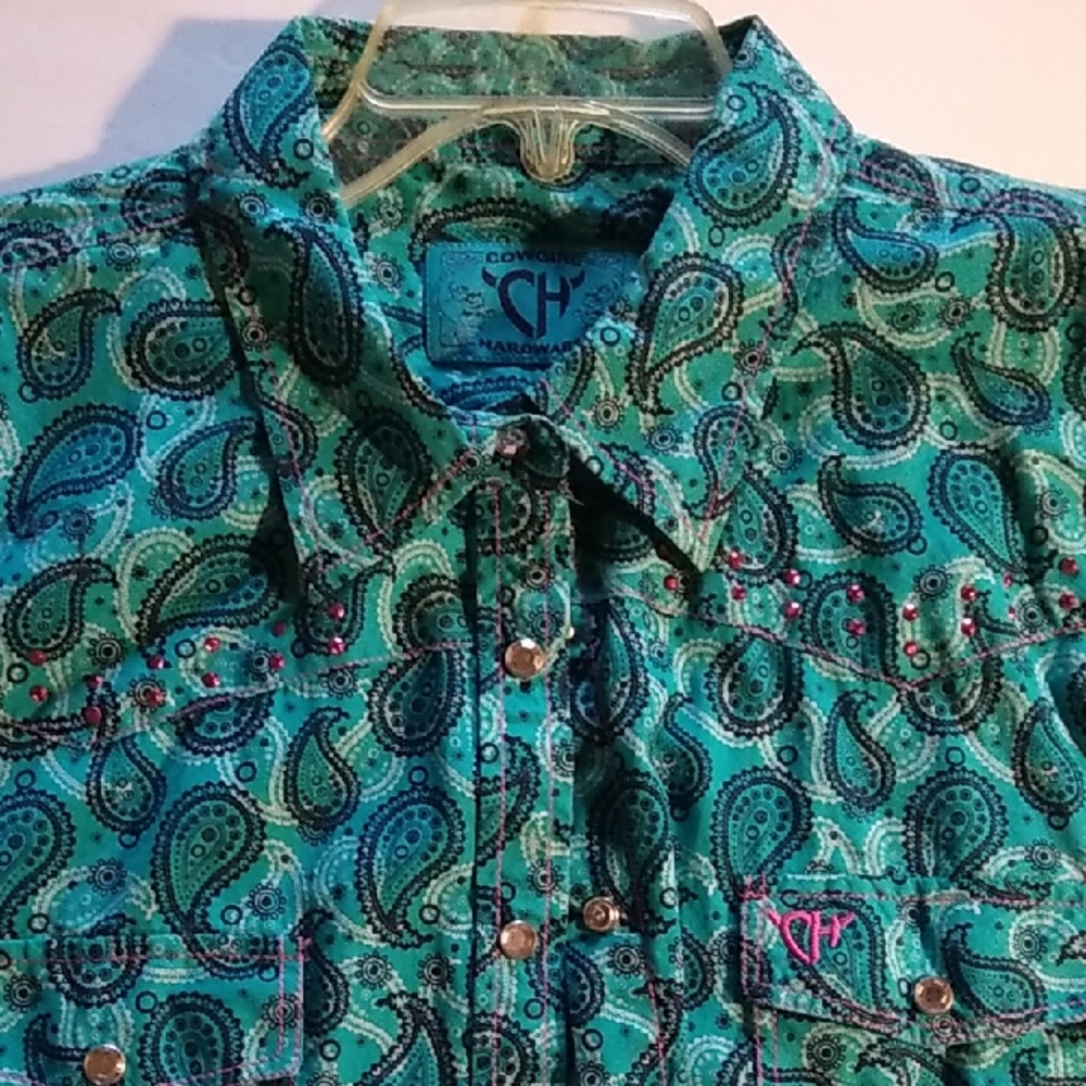 Womens Teal Paisley Casual Shirt